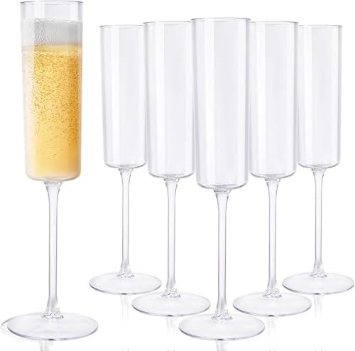 Confezione da 6 calici da champagne trasparenti da 155,9 g, in plastica, quadrati, riutilizzabili, per matrimoni, feste, compleanni, anniversari, matrimoni