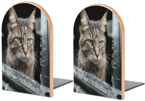 Personalisierte Buchstützen aus Holz, Metallsockel, Haustier, zertrümmert Glas im Auto, Buchstütze, moderne, robuste Buchstützen für Zuhause oder Büro, 1 Paar