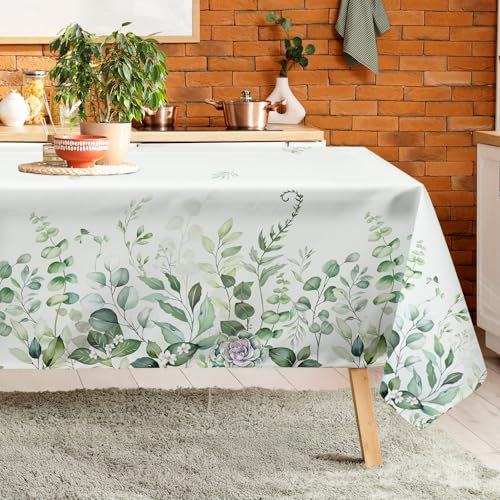 Arquiel Tischdecke Eukalyptus Blätter Blumen, Tischdecken Abwaschbar Rechteckige Wasserabweisend Tischtuch Tischdeck Für Garten, Küche Essen Parteien Frühling/Sommer (152 X264 cm)