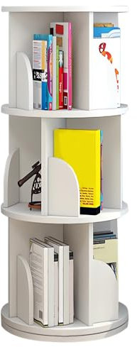 Bücherregal für Kinder, drehbares Regal mit 3 Ebenen für Bücher und Spielzeug, Bücherregal für Kinder, freistehendes Aufbewahrungsregal, für Kinderzimmer, rund (weiß, 40 x 40 x 97 cm)