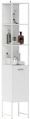 HOMCOM Tall Bathroom Cabinet, Slim Bathroom Storage Cabinet with 3 Open Shelves and Adjustable Shelf, Freestanding Storage Cupboard, 33 x 33 x 185 cm, White