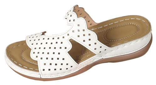 chaussures ete femme confortable Chaussures Orthopediques Femmes Sandales CompenséEs D'éTé Pour Femmes : Sandales Souples à Semelles Creuses Confortables DéContractéEs à Enfiler à Blanc 41