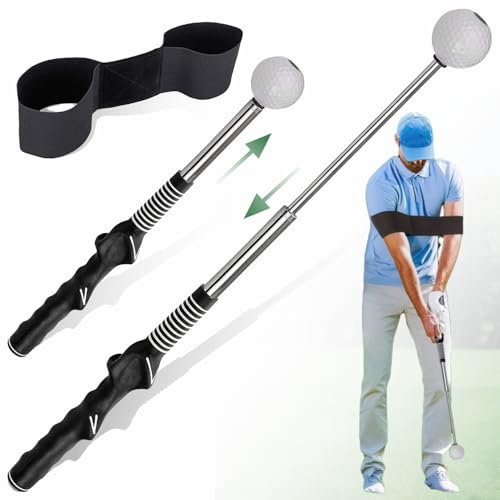 Exquilnova Retractable Golf Grip Training Aid with Swing Band,Golf Training Aids for Posture Correction,Golf Swing Trainer Suitable for Men,Women,Kids for Indoor Outdoor Practice(Right Hand)