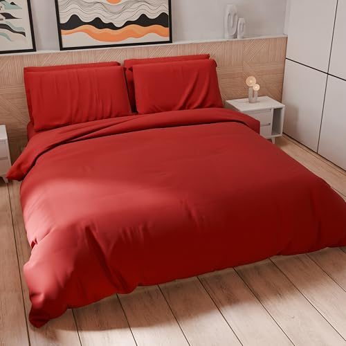 PETTI Artigiani Italiani - Double Duvet Cover Set 260 x 240 cm (2 Pillowcases 50 x 80 cm Included), Soft Microfibre Duvet Cover Set, Plain Red