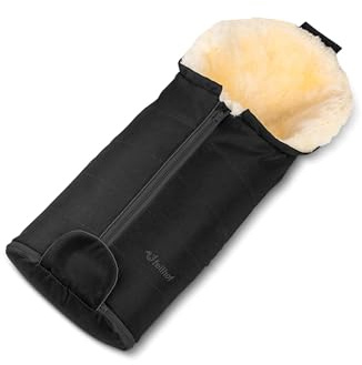 Fellhof GASTEIN Baby Lammfell-Fußsack für Babyschale | Lammfell-Fußsack für Babyschale | Innen aus 100 % Merino-Lammfell | Wind- & wasserabweisend Schwarz