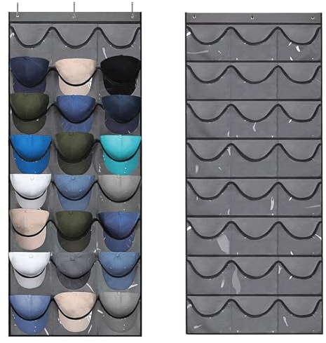 Yunyige Cap Halterung Tür,Kappen Aufbewahrung,Cappy Aufbewahrung mit 24 Taschen,Basecap Halterung für Aufbewahrungs Baseballkappen (Grau)