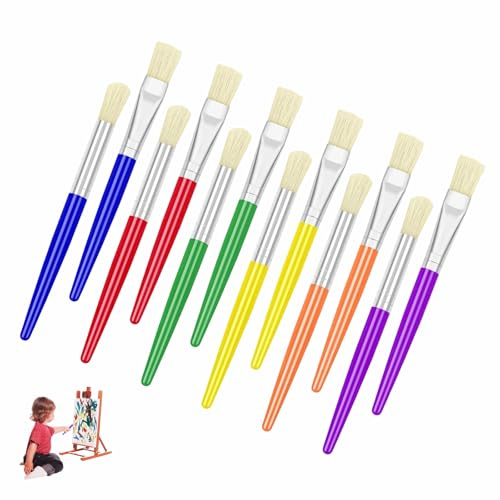 Lot de 12 Pinceaux Peinture Peinture Brosse Enfant Coloré Pinceaux Ronds et Plats pour Adultes débutant et Professionnel