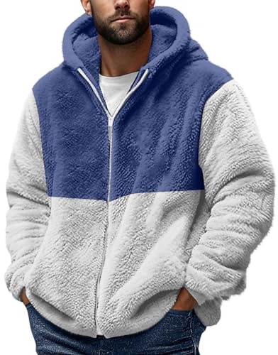 XCXC Kapuzenjacke Herren Zweifarbig Jacke Fleecejacke mit Kapuze und Reißverschluss Männer Doppelseitig Gefüttert Jacken Freizeitjacke Übergangsjacke für Arbeit Alltag Reise Outdoor Aktivitäten