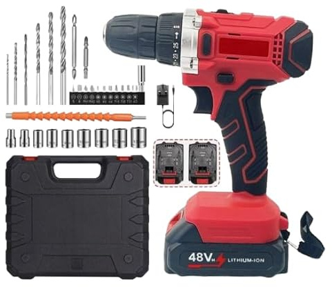 48V Cordless Hammer Drill Set, 3-in-1 Brushless Motor Electric Impact Driver & Screwdriver Kit with 2X 2Ah Li-ion Batteries, 50Nm Heavy Duty Power Tool with LED Working Light