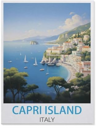Jigsaw Puzzle 1000 Piece,Vintage-Reiseposter Capri-Insel, Italien,Classic Puzzle DIY Kit Paper Toy Unique Gift Home Decor(38x52CM)-AI95