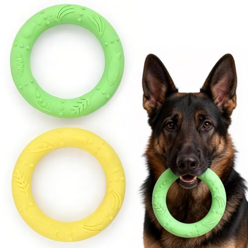 2 Stück Hundespielzeug Gummi für Starke Kauer, Naturkautschuk Kauspielzeug für Ring, Kauring Hund Gummi Unzerstörbar, Spielerische Zahnpflege Ring Spielzeug für Große und Kleine Hunde, Gelb, Grün