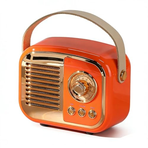 Retro Bluetooth Speaker, Vintage Wireless Speaker,Portable Mini Radio Style for Room Decor Kitchen Desk Bedroom Office,Supports TWS Pairing for iPhone,Android Devices (Orange)