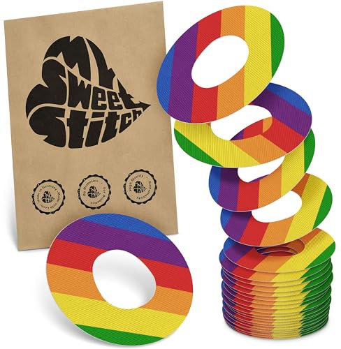 MySweetStitch 25 Ringpatches für Katheter mittel rund Pride | Stabilisiert ablösende Ränder, Mitte bleibt frei, wasserfest und flexibel, bis zu 7 Tage Halt