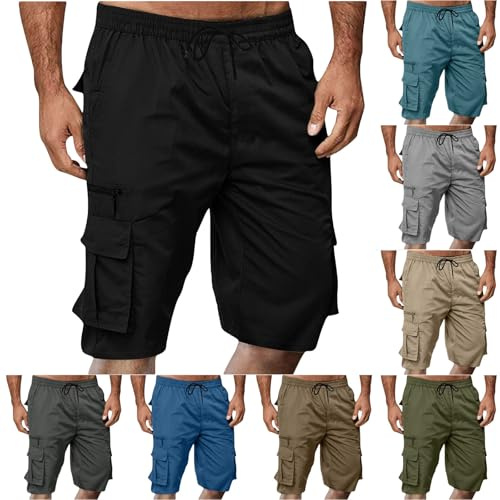 XCXC Herren Cargo Shorts Sommer Kurze Hose Loose Fit Sportbermuda mit Vielen Taschen und Kordelzug Elastischer Bund Freizeitshorts Outdoorhose Trekkinghose für Wandern Camping Alltag