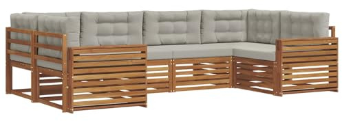 vidaXL Sofagarnituren 6 pcs Natürlich und Hellgrau Massivholz Akazie, Moderner Garten-Sofa, strapazierfähiges Terrassen-Set, Bequeme Sitzmöbel für Deine Lounge-Atmosphäre