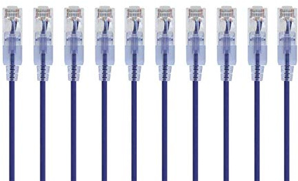 Monoprice SlimRun Lot de 10 câbles de raccordement Ethernet, catégorie 6A, 61 cm, UTP 0,05 mm² 10 G en cuivre pur nu, embout RJ45 sans accroc, violet