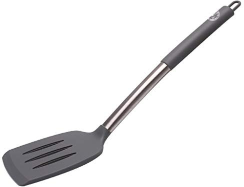 Starchef Silicone Slotted Turner Spatula Heat Resistant Non-Stick Soft Grip, Stainless Steel(Grey)