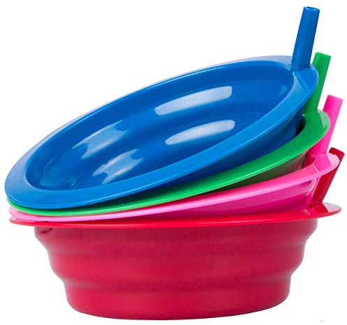 Jheppbay Cibi Lot de 4 bols à céréales avec pailles pour enfants | Sans BPA 650 ml | Passe au micro-ondes et au lave-vaisselle pour un petit déjeuner sans tracas | Bleu, rose, vert et rouge