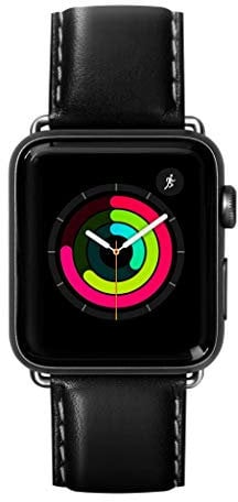 LAUT | Oxford Watch Strap for Apple Watch Series 1/2/3/4 | Silky Smooth Nappa Genuine Leather | Stainless Steel Clasp & Connectors (38mm / 40mm • Noir)