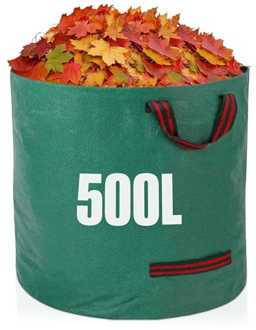 GroundMaster 500L Garden Waste Bags with Handles, Pack of 2, Heavy Duty | 150 GSM woven polypropylene garden bags with reinforced handles, UV protection and waterproof construction for outdoor use.
