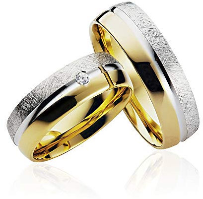 JC Trauringe 2 x Eheringe 925 Silber Gold Plattiert PAARPREIS inkl. Diamant und Gravur Ehe-ringe Verlobungs-ringe Brillant Heiraten Wedding Rings Partnerringe Platin Gold Weißgold P914-G