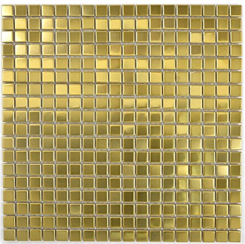 Mosaik Fliese Edelstahl gold Gold Stahl gebürstet für WAND BAD DUSCHE KÜCHE FLIESENSPIEGEL THEKENVERKLEIDUNG BADEWANNENVERKLEIDUNG Mosaikmatte Mosaikplatte | 10 Mosaikmatten