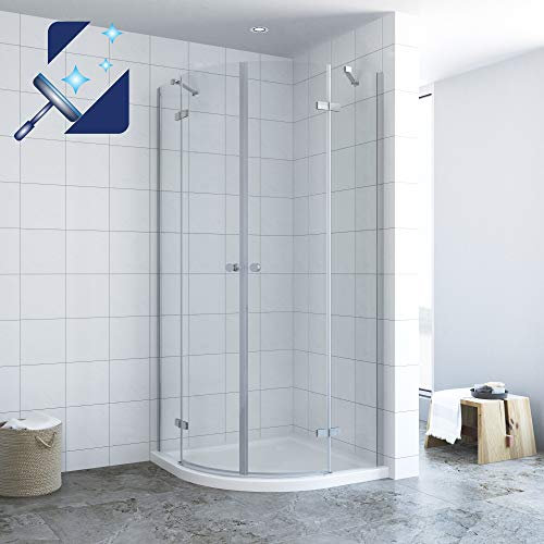 AQUABATOS® Duschkabine Viertelkreis 90x90 x 195 cm Schwingtür mit Festen Segmenten 6mm Nano ESG Sicherheitsglas Rahmenlos Design Runddusche Duschabtrennung Pendeltür Rund Dusche halbrund