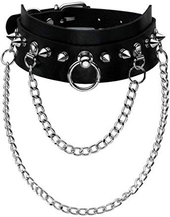 Eigso O-Ringe Ketten PU Leder Schwarz Punk Halskette Kragen Halsreif Gothic Style für Frauen verstellbar