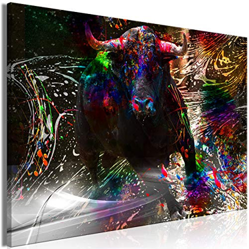 decomonkey Bilder Stier Abstrakt 90x60 cm 1 Teilig Leinwandbilder Bild auf Leinwand Vlies Wandbild Kunstdruck Wanddeko Wand Wohnzimmer Wanddekoration Deko Tiere Bunt