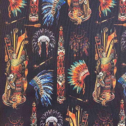 Kt KILOtela Leinwandstoff, Meterware, Digitaldruck, halbes Panama, 100 % Baumwolle, Breite 280 cm, Länge wählbar 50 in 50 cm, amerikanische Indianer - Dunkelbraun, Orange, Blau