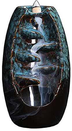 xunfu Bruleur Encens Cascade, Fontaine a Encens en CéRamique avec 60 Encens Cone et 1 Coussin, pour AromathéRapie et DéCoration IntéRieure, Bleu Grand Nouveau