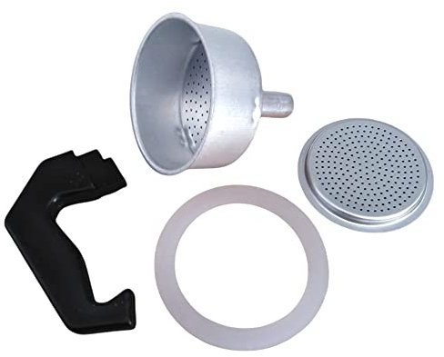 FAST WORLD SHOPPING Set di Ricambio per Caffettiera Moka Express 2 Tazze Kit Completo di Filtro Maniglia e Guarnizione per Preparare un Perfetto Caffè Espresso