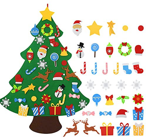 Kinder DIY Filz Weihnachtsbaum Weihnachtsdekoration für Zuhause Neujahrsgeschenke Weihnachtsschmuck Weihnachtsmann Weihnachtsbaum-G-33pcs Ornamente, Spanien