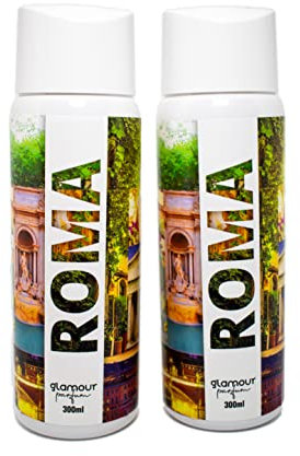 GLAMOUR PARFUM - Pack de 2 Recambios de Ambientador de Hogar Roma - 300 ml - Fragancia Floral y Manzana Verde - Aroma de Larga Duración - Ambientador Textil - para Pulverizar en la Cama o en Cortinas