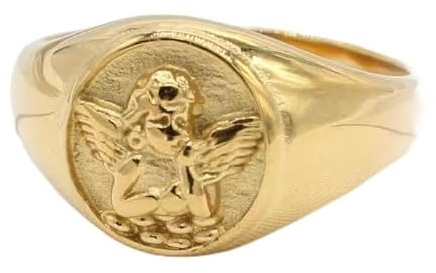 Girl Products Hug From Heaven Gold Memorial Angel Ring, 18 Karat vergoldeter Edelstahl, runder Schutzengel, klobige Ringe, Statement-Versprechensring mit Engelsmuster, inspirierende Schmuckgeschenke