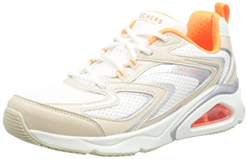 Skechers Damen Tres-air Terti-airy Sneaker, Natural Duraleather White Mesh Orange Tri, 41 EU