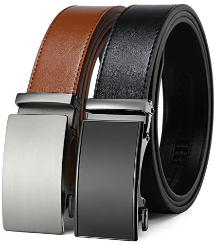 2er-Pack Ratschengürtel, 3,5 cm, Herren-Ledergürtel im Geschenkset, Größe 71,1 - 157,5 cm, verstellbarer Taillenbesatz
