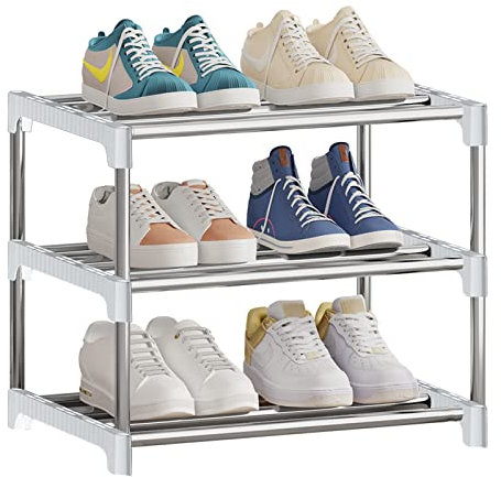 NIAWECAN Zapatero pequeño, apilable, de 3 Niveles, Almacenamiento de Calzado, Organizador de Almacenamiento Ligero, Estante de Zapatos Estrecho y Resistente, para Armario, Entrada, Pasillo