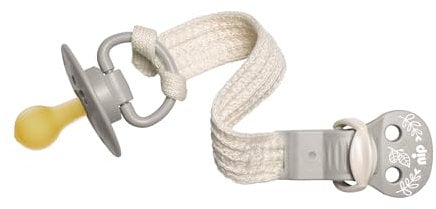 nip – Schnullerband | Nachhaltiges Schnullerband aus 100 % unbehandelter Bio-Baumwolle ohne Zusätze. Speichel- und schweißfestes Schnullerband mit Clip für Schnuller mit und ohne Ring | Grau