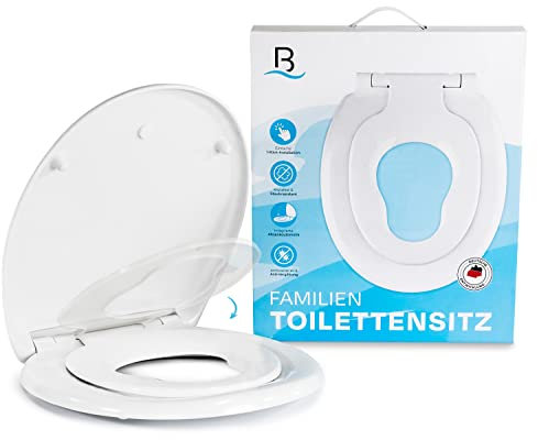 Bath4U Toilettendeckel mit integriertem Kindersitz | Absenkautomatik für sanftes Schließen | Hygienischer Urea-Duroplast für einfache Reinigung | Passend für gängige Standard-Toiletten