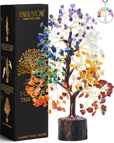 Arbre de vie à 7 chakras en cristal de guérison pour la maison, le salon, le bureau | Bonsaï Feng Shui fait à la main pour l'énergie positive, la richesse et la chance | Cadeaux d'anniversaire pour