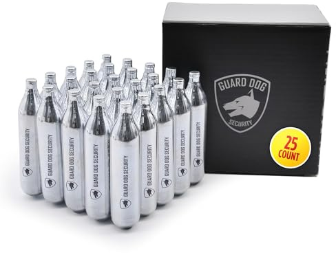 Guard Dog Security 12 Gram Co2 Cartridges, Non-Threaded, CO2 cartridges BB Gun, CO2 BB Pistol, CO2 Airsoft Pistol, and CO2 Paintball Markers, Snug fit, Solid Seal (Pack of 25)