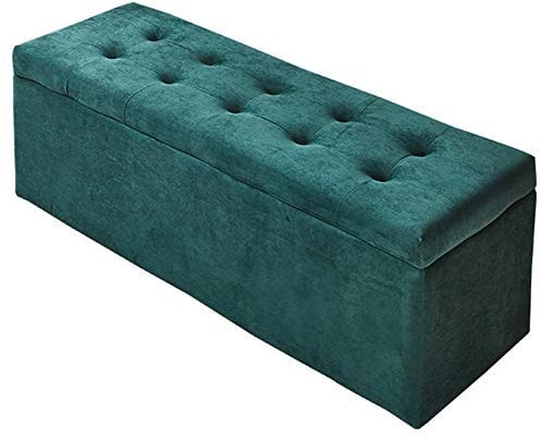 Brandschutz-Klapplagerung, bequemer Sitz, weiches Flanell mit Klappe, rechteckiger Sofahocker, getuftete Dekoration, 150 kg Belastung, 100 x 40 x 40 cm (Farbe: Dunkelgrün)