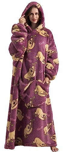 JOREAY Extra Long Blanket Hoodies for Women Men, Oversized Snuggle Fleece Wearable Fluffy Blanket, Giant Hooded Sweatshirts for Teen and Adult