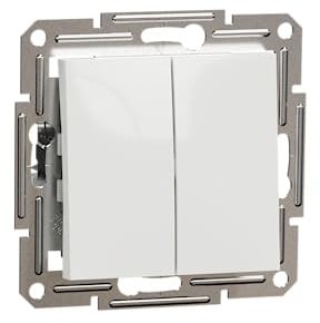 Schneider Electric Asfora Doppelwechselschalter, Doppeltaster, Unterputz, 10 AX, 250V, Steckklemmen, weiss, Artikelnummer EPH0670121D