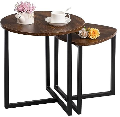 INMOZATA Nesting Coffee Table Set of 2,Modern Nesting Table Stacking End Side Table with Metal Frame Wooden Sofa Side Table Tea Table for Small Space/Living Room/Bedroom, Brown