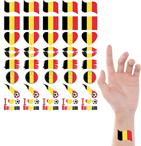 Flag Temporary Tattoo, Country Flag Tattoo Stickers, Easy to Stick, Meaningful, Waterproof, Glass (Belgium)