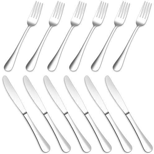 Joyfair Steakbesteck Set, 12-teilig Edelstahl Tafelmesser und Tafelgabeln, Steak Besteck Set für 6 Personen, Messer und Gabeln für Haus/Restaurant, Hochglanzpoliert & Spülmaschinenfest