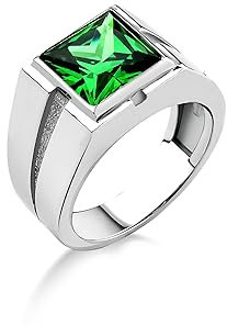Grüner Smaragd-Silber-Statement-Ring Für Männer, Smaragd-Herren-Solitärring Für Männer, Quadratisch Geschliffener Steinring Für Männer, Grüner Jade-Herrenring