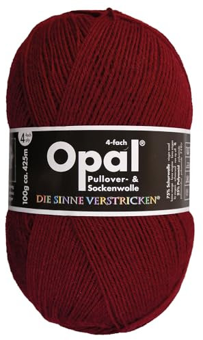 Frida's Wollhaus Opal 100 g Uni 4-fach Sockengarn Strümpfe Stricken filzfrei Wolle 35 Farben (9939 | Rubinrot)